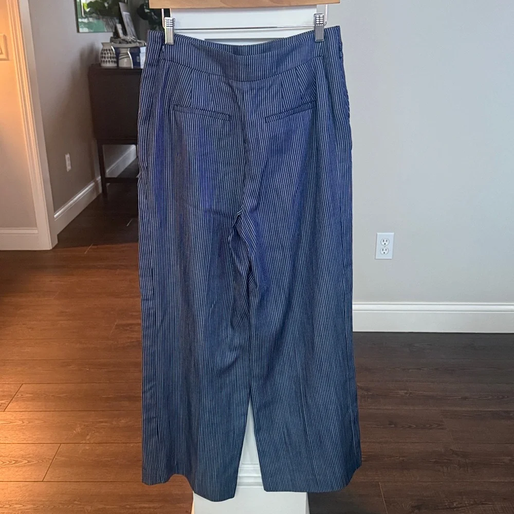 Ann Taylor indigo white pinstripe wide leg sailor pants 6p